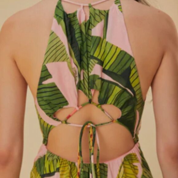 NEW! $295 FARM RIO BANANA LEAVES Pink Sleeveless MAXI DRESS Size M 8 10 - Picture 7 of 9